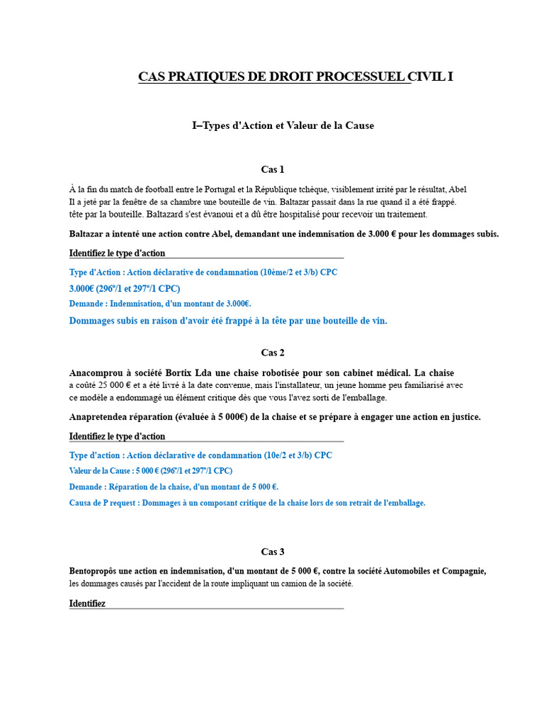 Cas Pratiques en Droit Processuel Civil | PDF | Divorce | Compétence