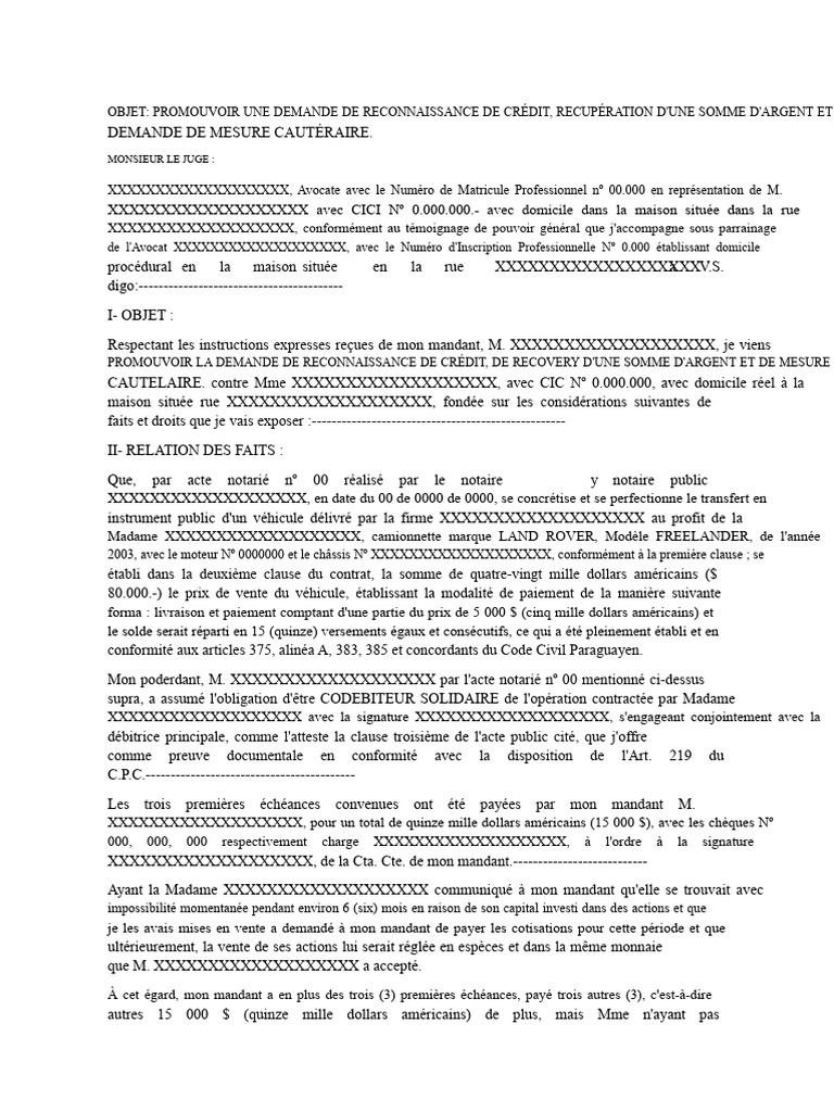 Demande de reconnaissance de crédit et mesures cautélaires | PDF ...