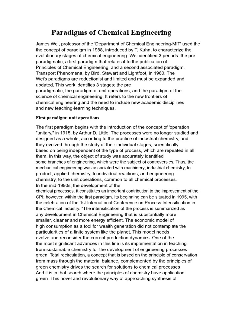 Chemical Engineering Paradigms | PDF | Science | Engineering