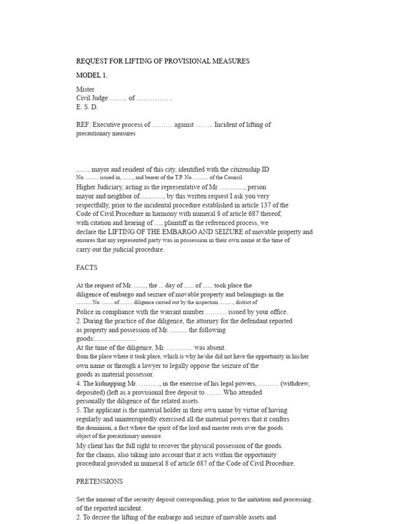 Request to Lift Provisional Measures | PDF | Search And Seizure ...