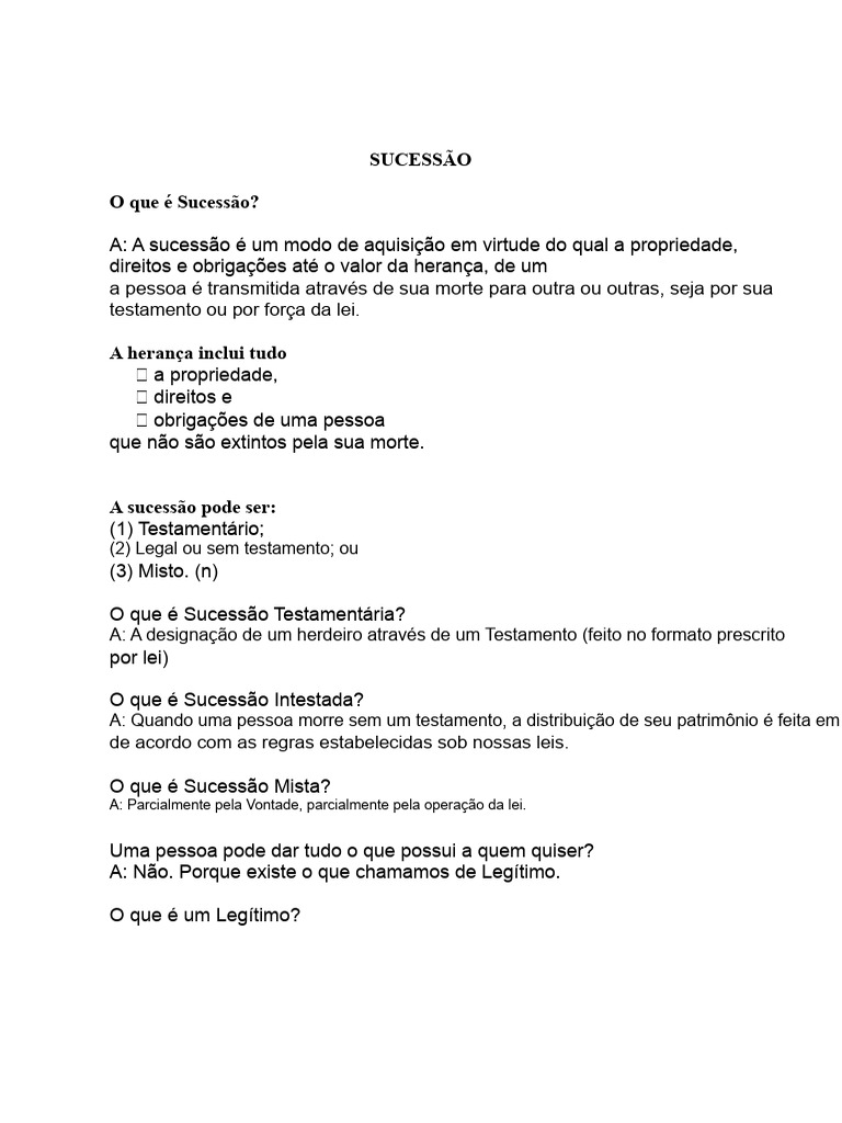 Entenda a Sucessão: Tipos e Legítimos | PDF | Testamento | Herança