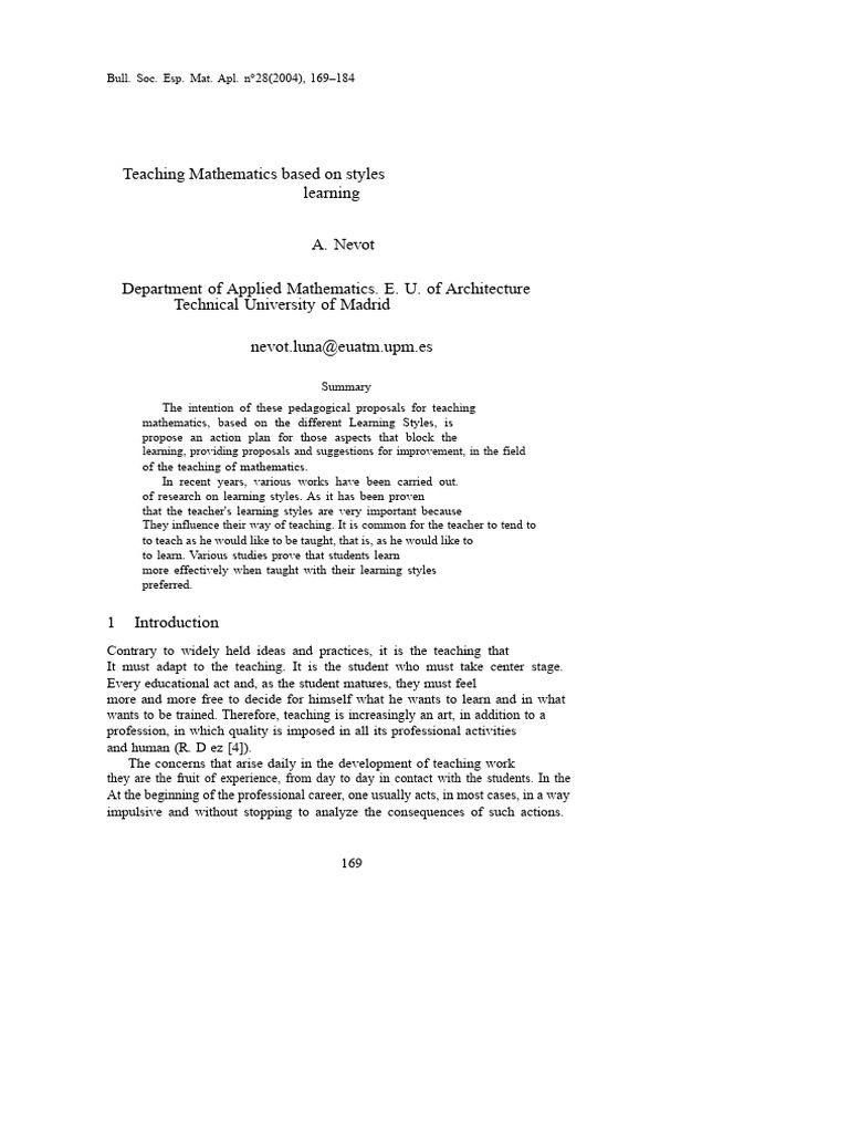 Teaching Mathematics Through Learning Styles | PDF | Learning Styles ...