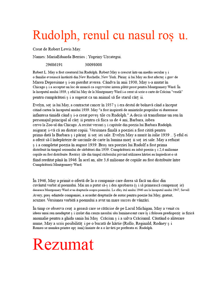 Rudolph, Renul Cu Nasul Roșu | PDF