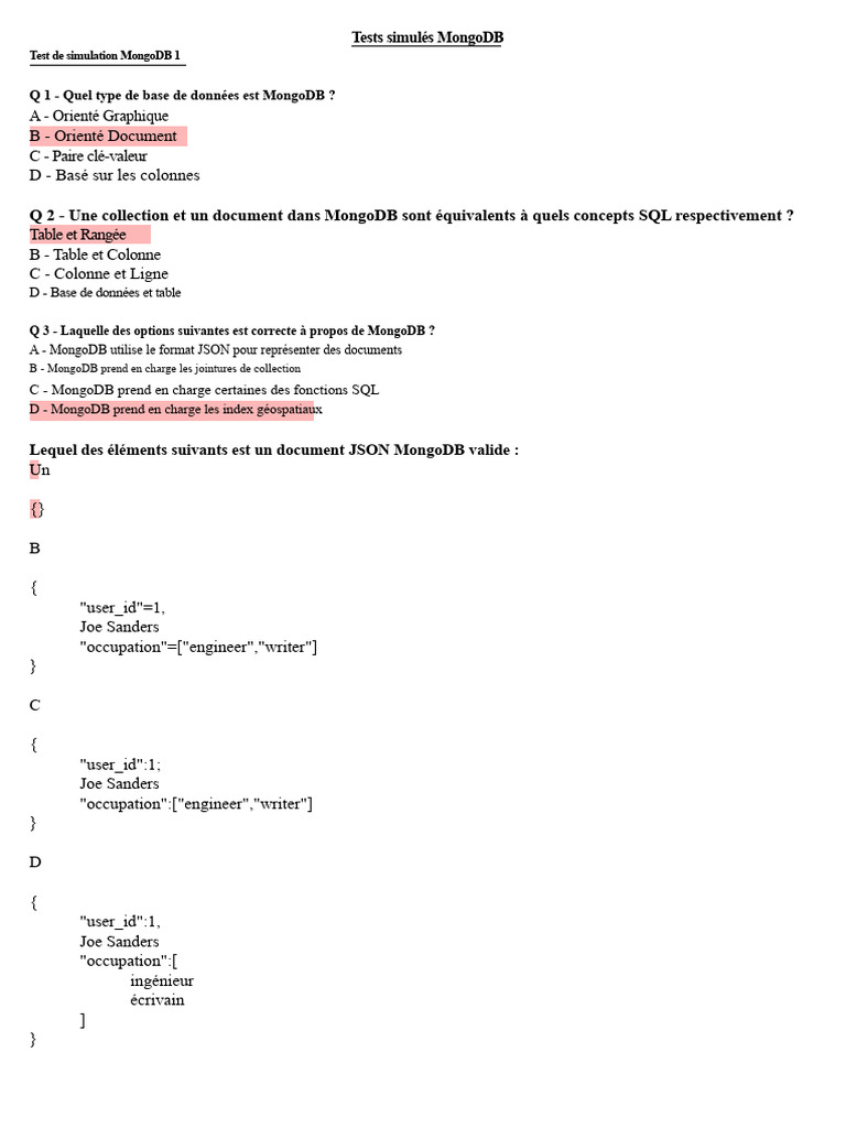 Questions de test sur MongoDB | PDF | MongoDB | Logiciel de gestion des ...