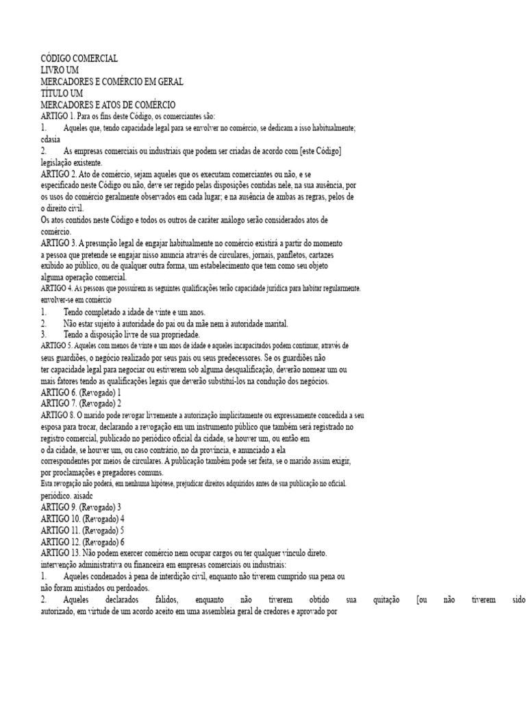 Código Comercial: Mercadores e Comércio | PDF | Nota promissória ...