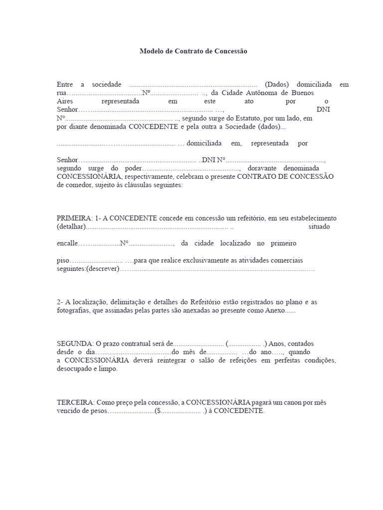 Modelo de Contrato de Concessão de Refeitório | PDF | Concessão (contrato)