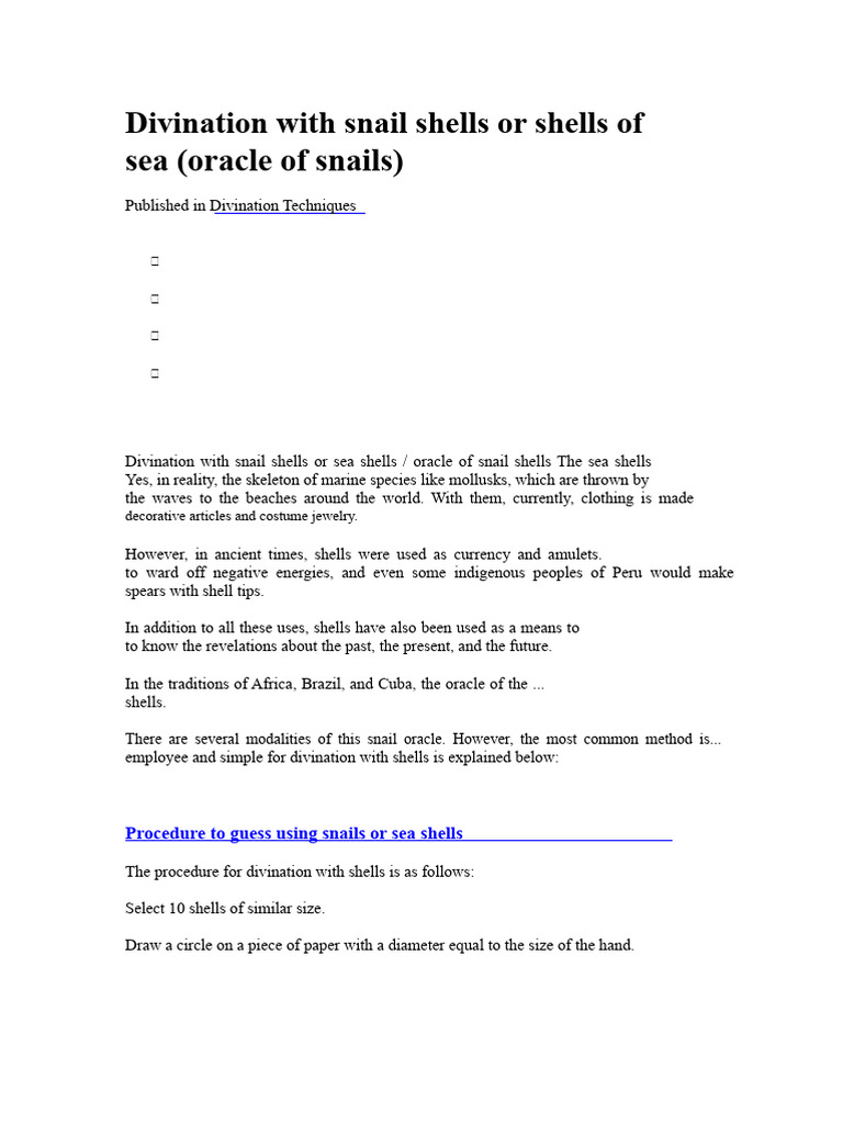 Divination With Snails or Seashells | PDF | Well Being | Love