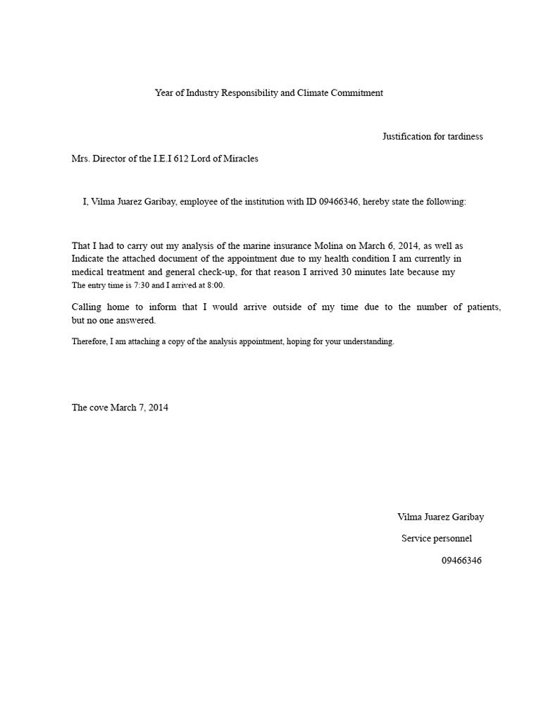 Justification For Tardiness | PDF