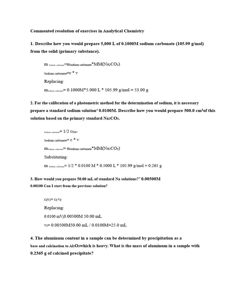 Resolution of Analytical Chemistry Exercises 2017 | PDF | Titration ...