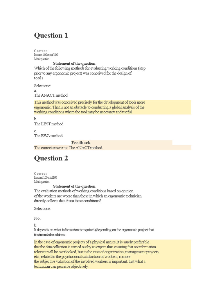 Evaluation Class 1 ERGONOMIC RISKS | PDF | Occupational Safety And ...