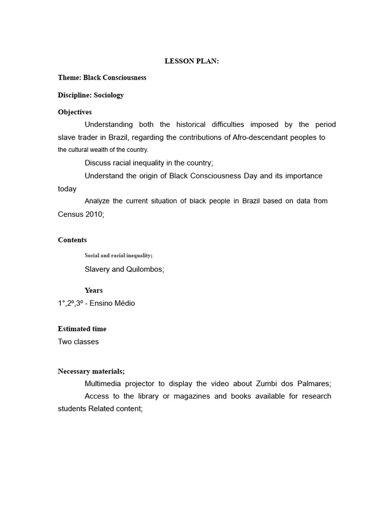 Black Consciousness Lesson Plan | PDF
