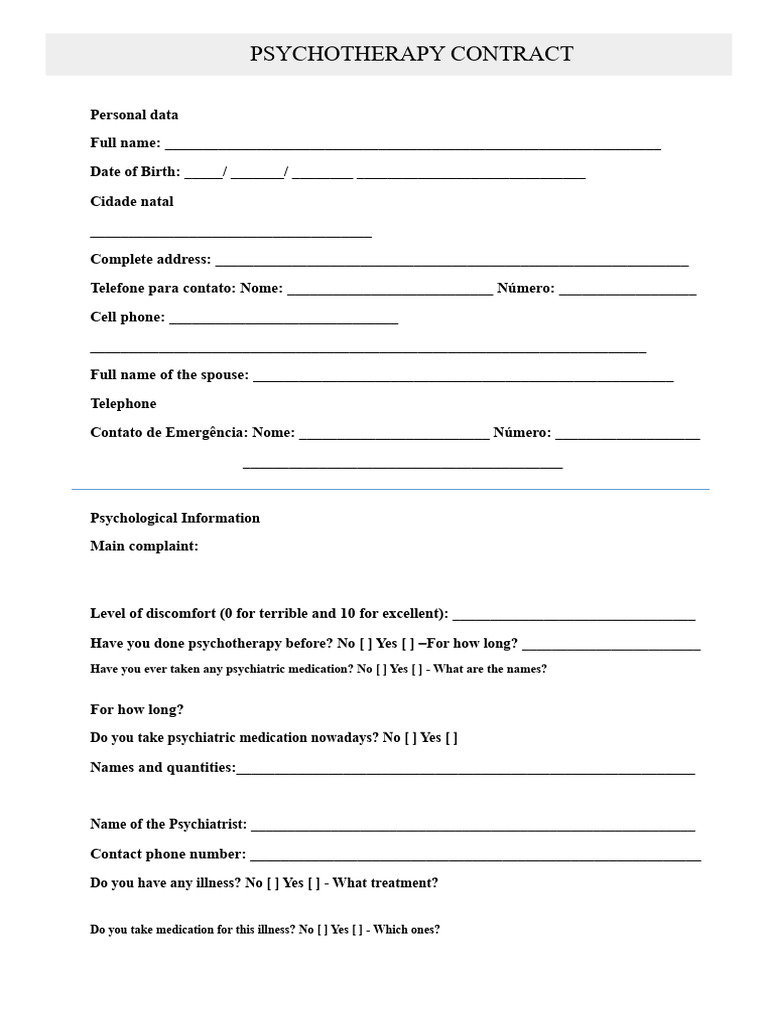 Psychotherapy Contract Template | PDF | Psychotherapy | Psychologist
