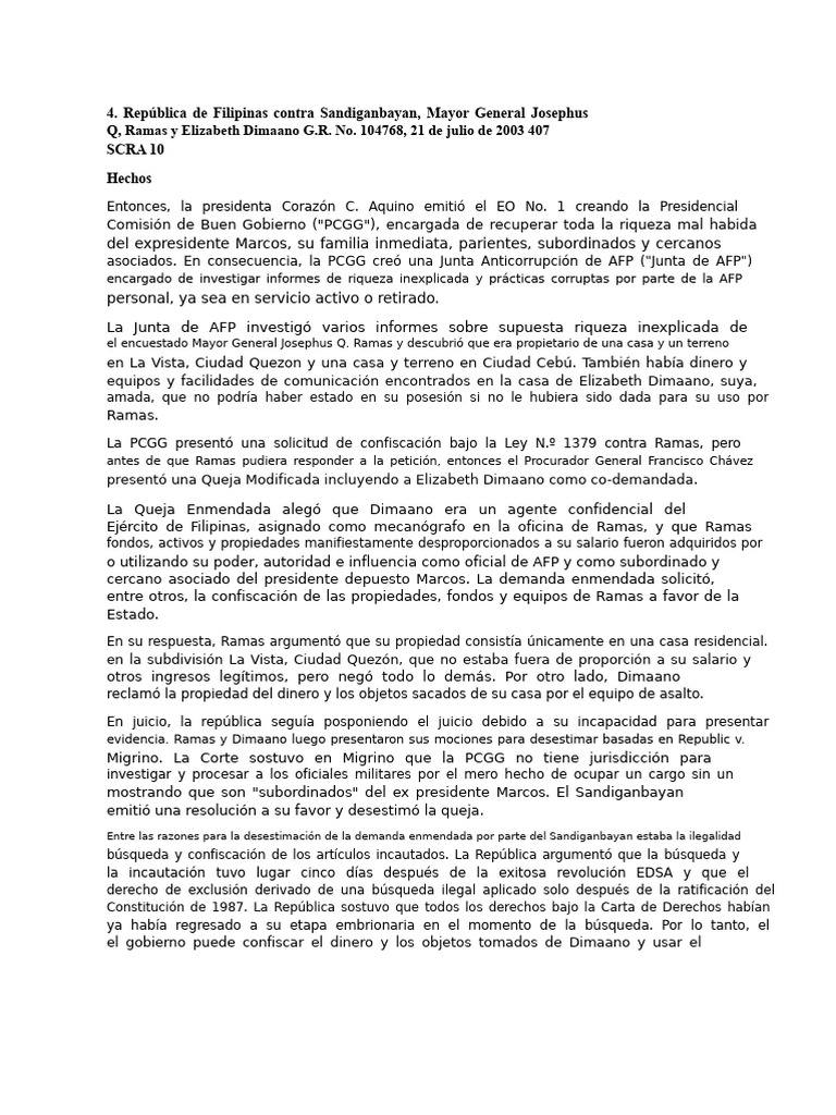Caso Ramas-Dimaano: Corrupción y Confiscación | PDF | Constitución ...