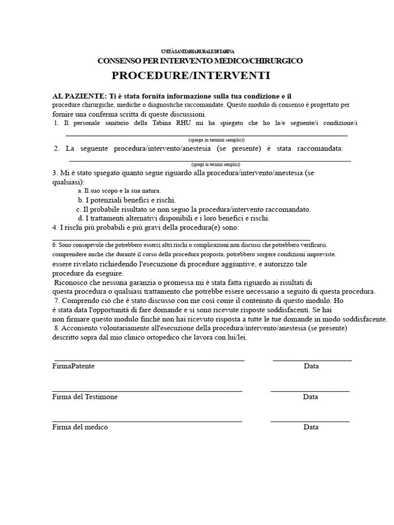 MODULI Consenso Informato (Per Procedure) | PDF