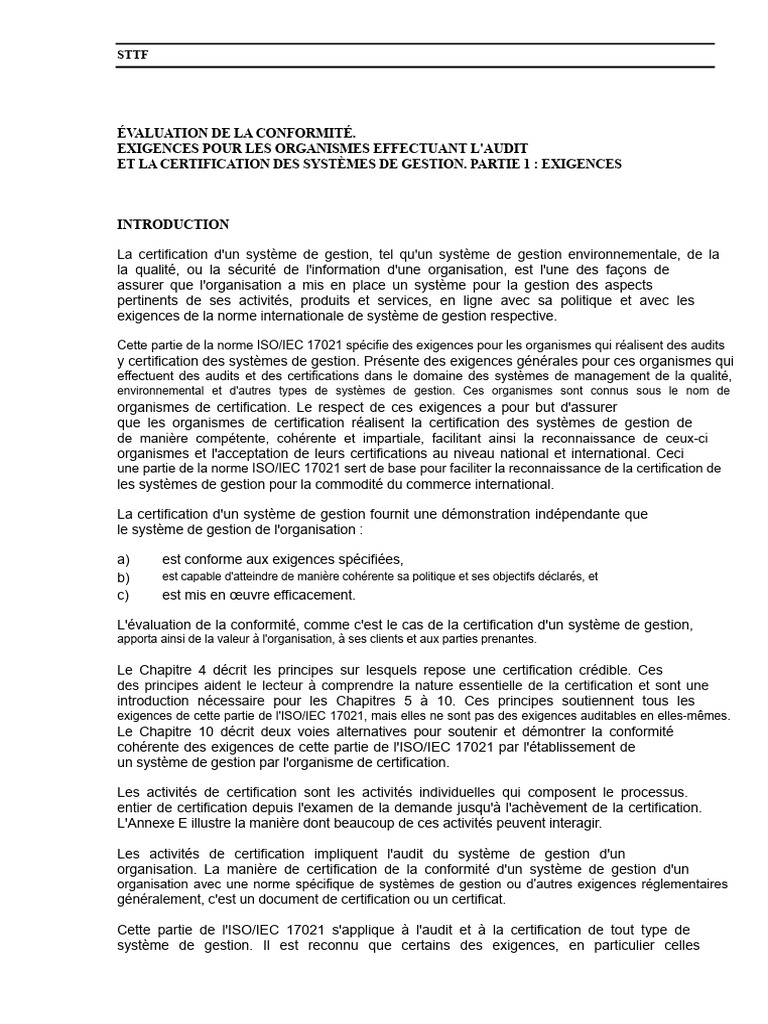 Exigences ISO 17021 pour Certification | PDF | Audit | Système de ...