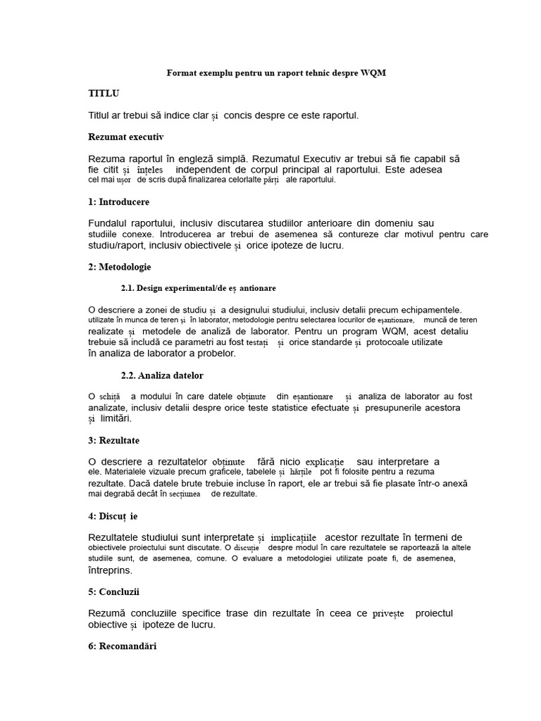 Raport Tehnic Exemplu | PDF