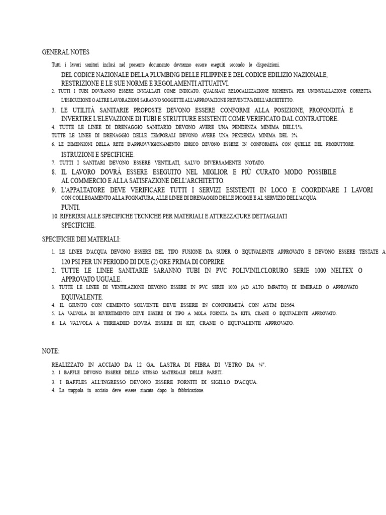 Note e Specifiche Generali Sanitarie | PDF