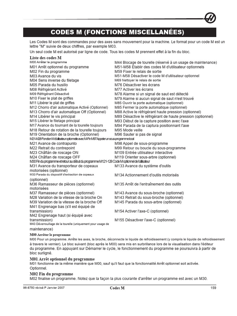 Liste des Codes M Fanuc PDF | PDF | Ingénierie mécanique