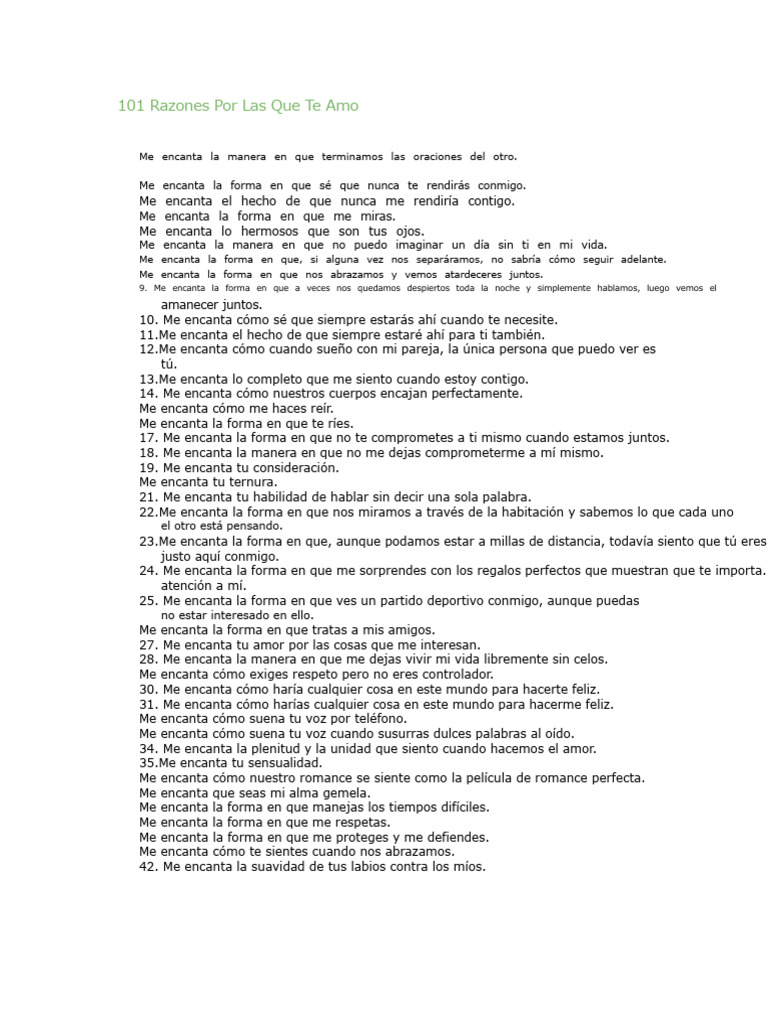 101 Razones Por Las Que Te Amo | PDF | Amor