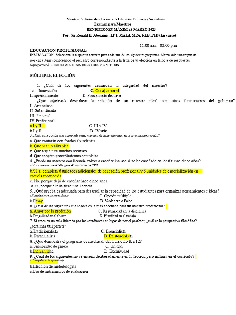 Examen de Licencia para Maestros 2023 | PDF | Plan de estudios ...