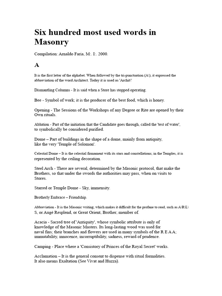 Masonic Ritual Terminology Guide | PDF | Freemasonry | Masonic Lodge
