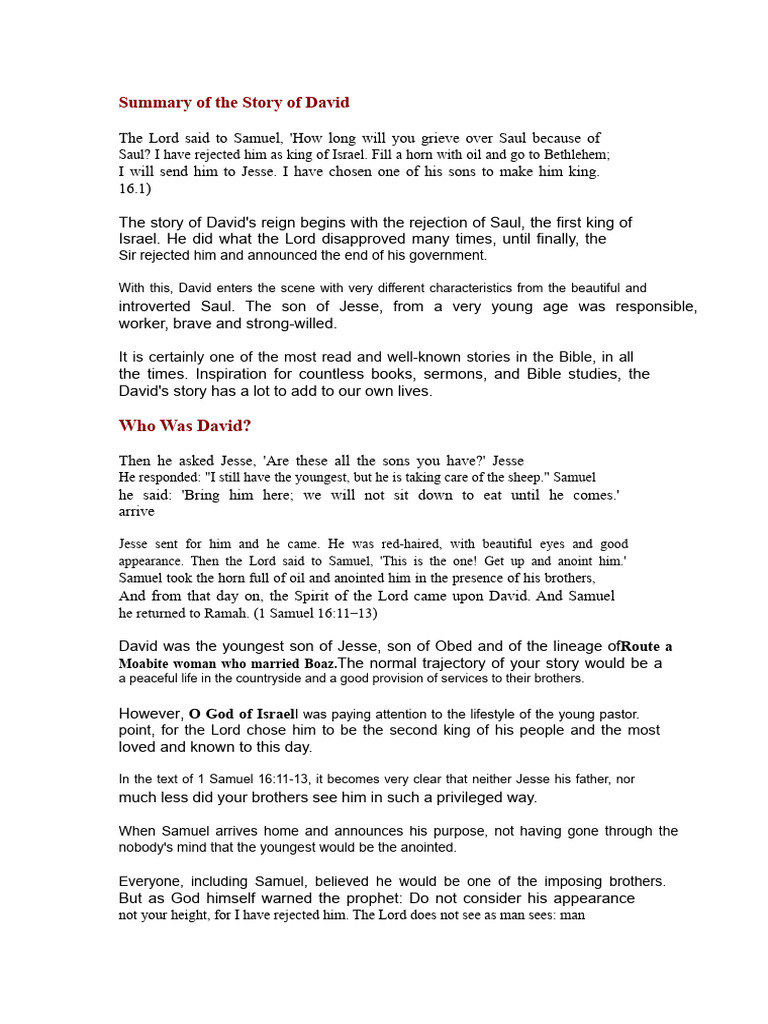 The Story of David: A Biblical Overview | PDF | David | Goliath
