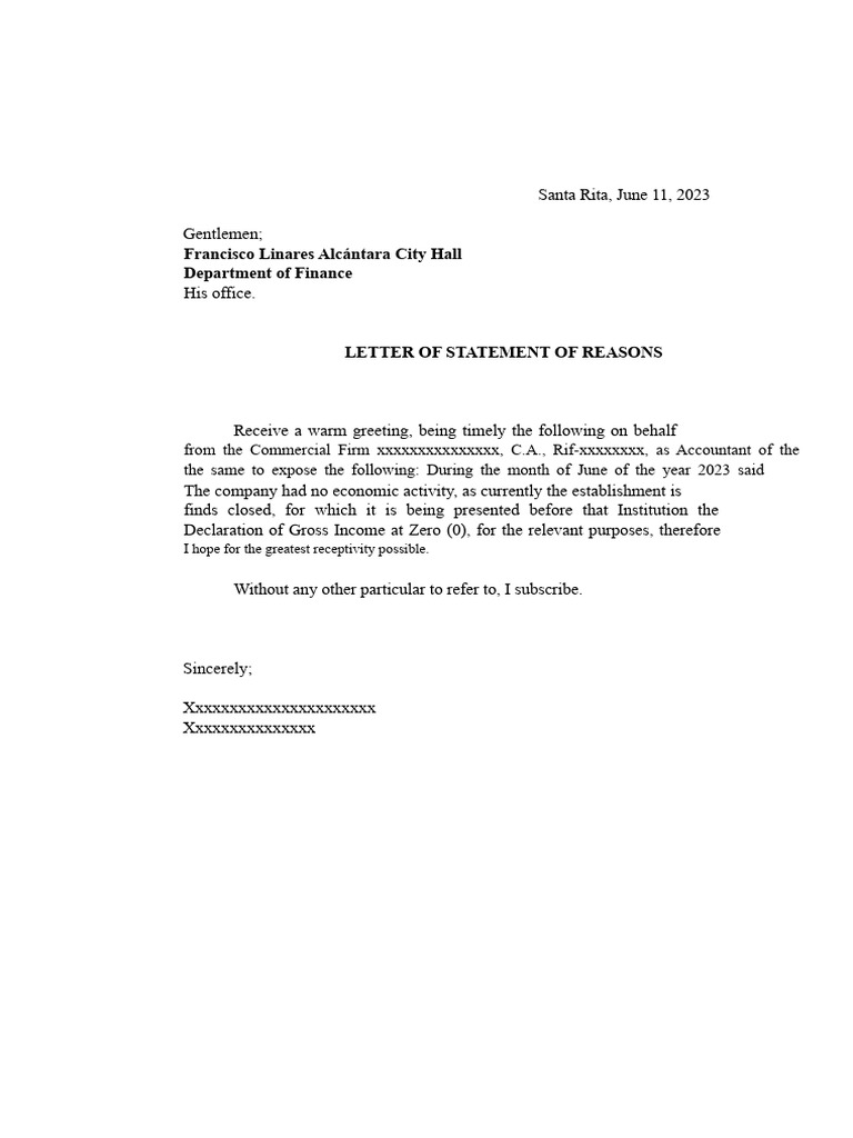 Letter of Explanation of Reasons | PDF