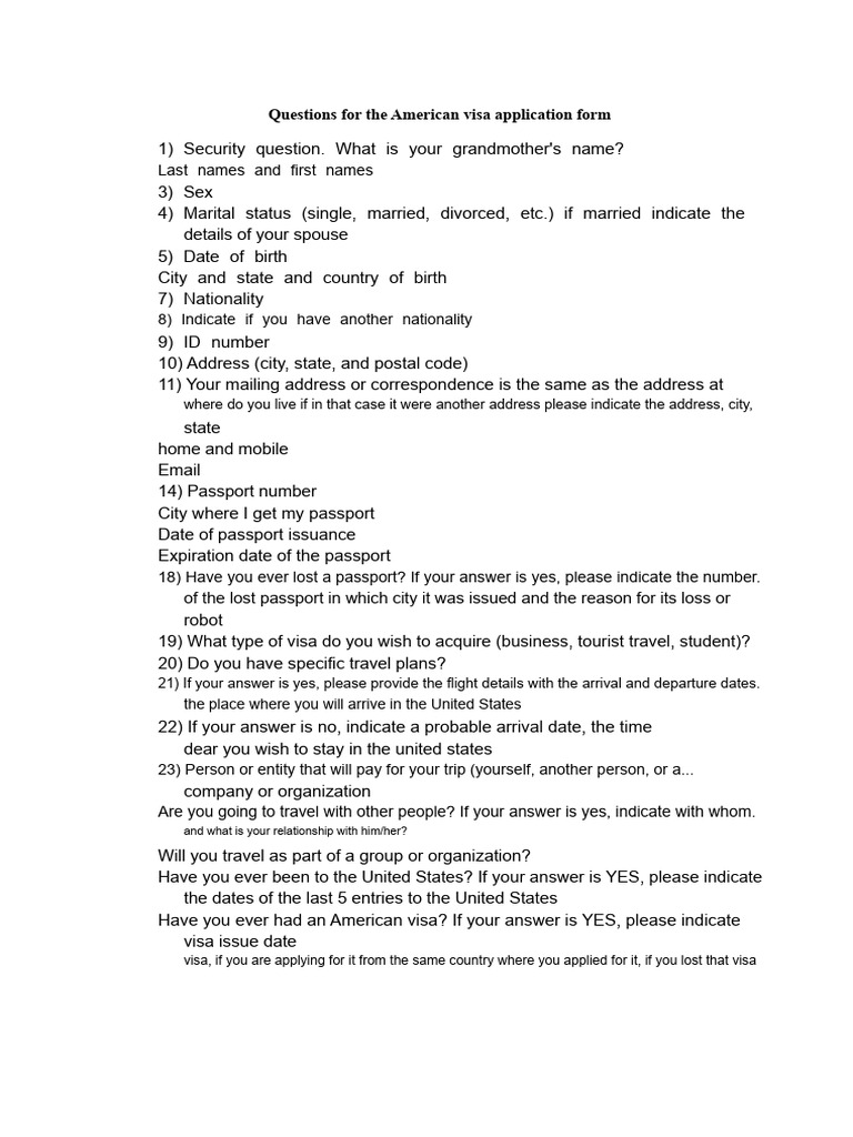American Visa Application Questions Guide | PDF | Travel Visa | Passport