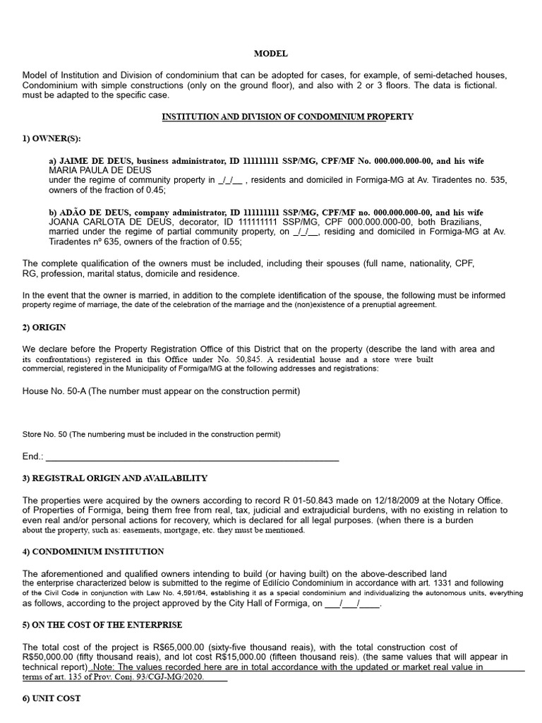 Condominium Division Model for Properties | PDF | Parking | Justice