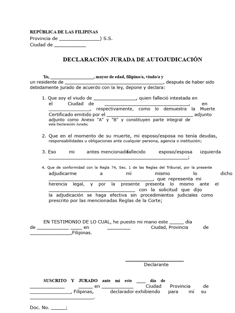 Declaración Jurada de Autojuicio en Filipinas | PDF