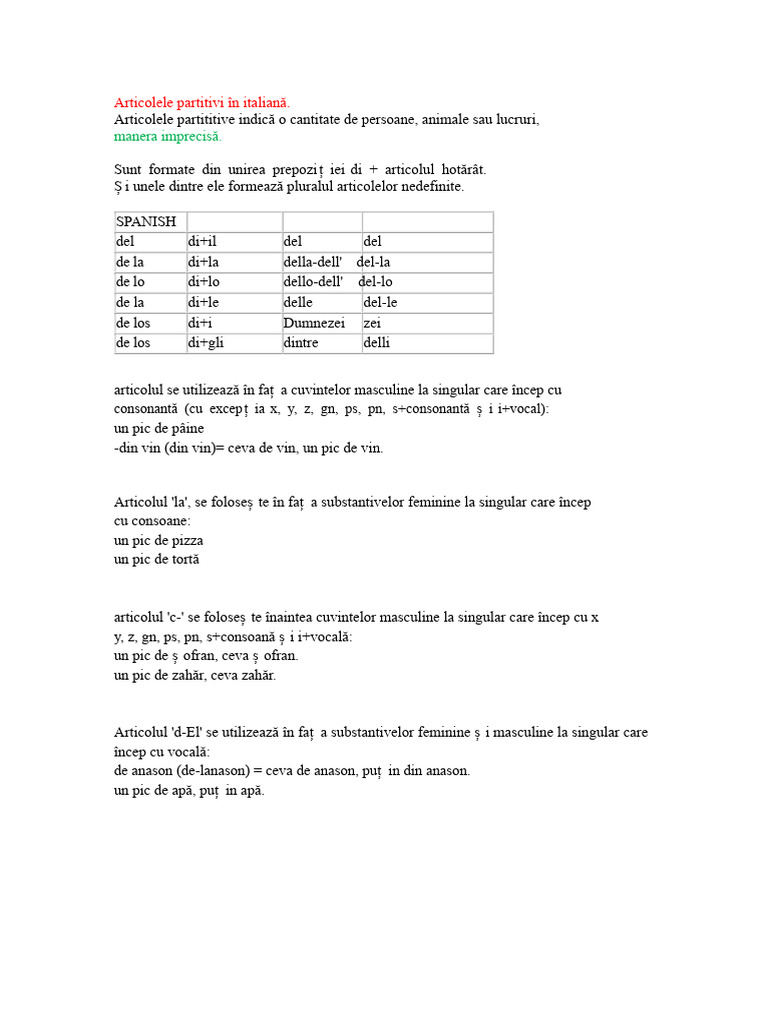 Articolele Partitive În Italiană | PDF
