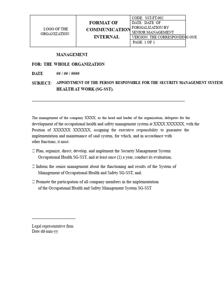Appointment of SG-SST Responsible Person | PDF