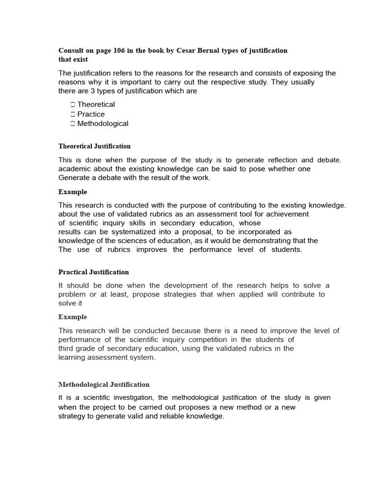 Types of Research Justification Explained | PDF | Knowledge | Methodology