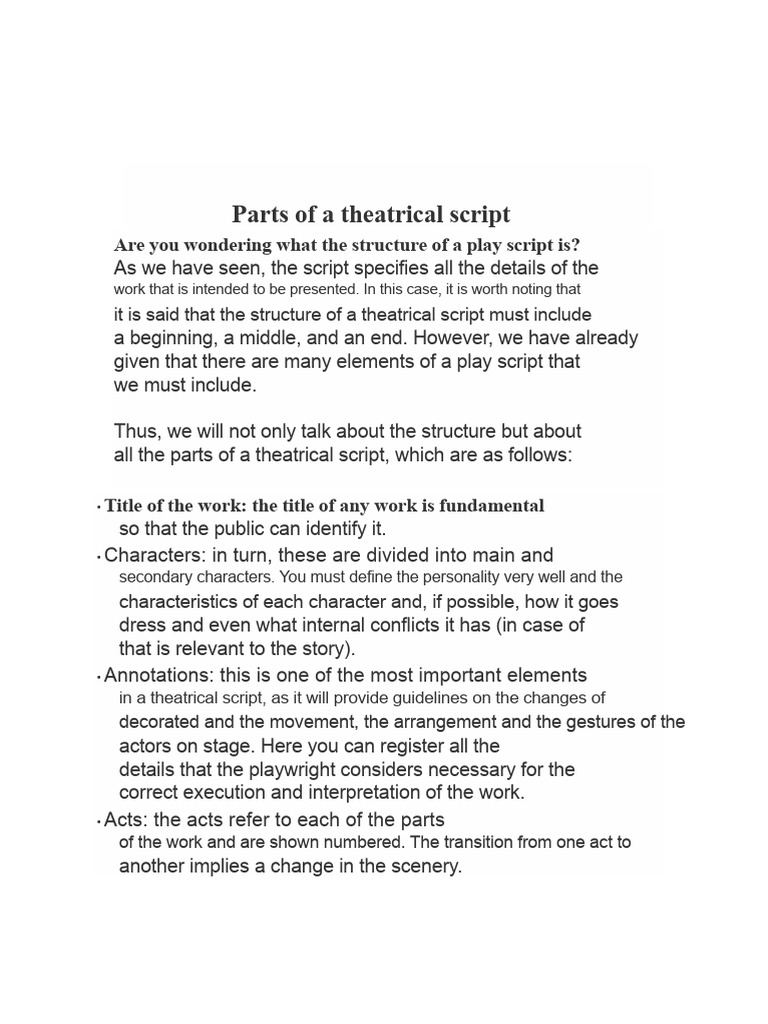 Parts of A Theatrical Script | PDF