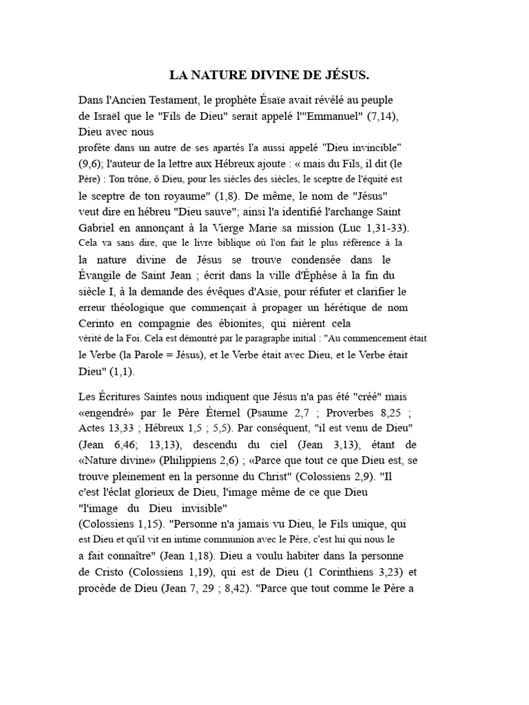 La nature divine de Jésus expliquée | PDF | Dieu | Jésus