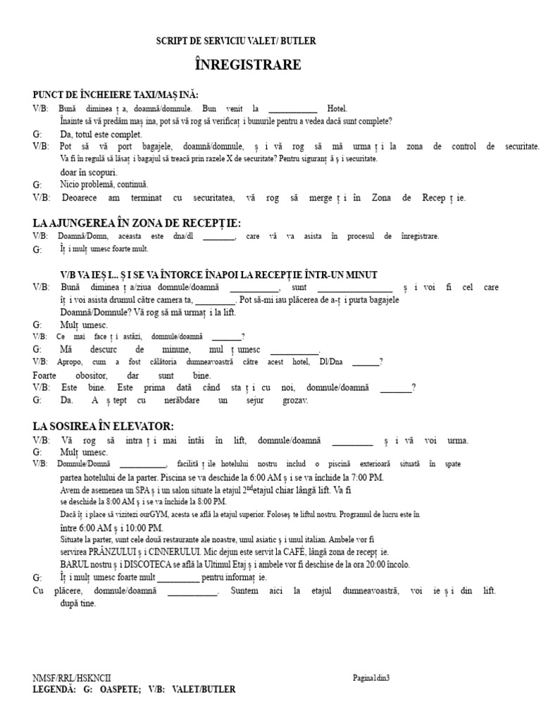 Serviciu de Valet Și Majordom - SCRIPT | PDF