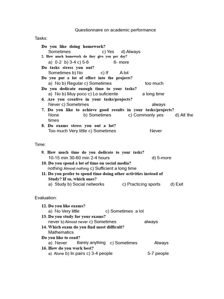 Academic Performance Questionnaire Insights | PDF