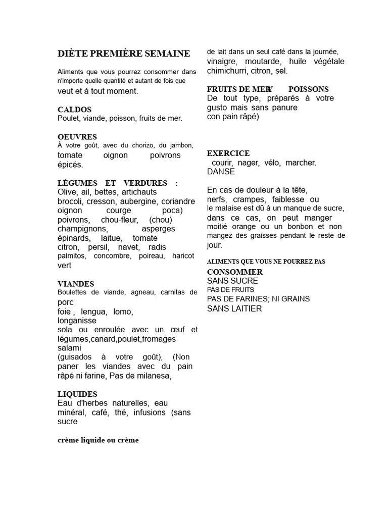 Plan de diète et exercices hebdomadaires | PDF | Légumes | Fruit