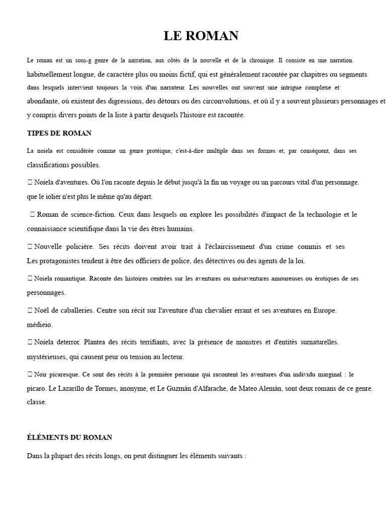 Types et éléments du roman narratif | PDF | Récit | Romans