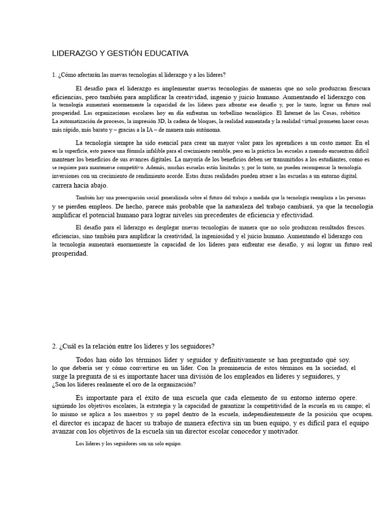 Liderazgo Educativo y Nuevas Tecnologías | PDF | Liderazgo | Plan de ...