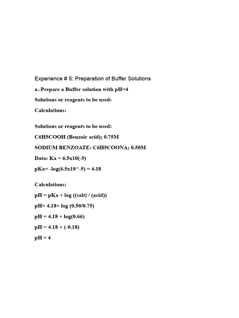 Experience # 5: Preparation of Buffer Solutions | PDF