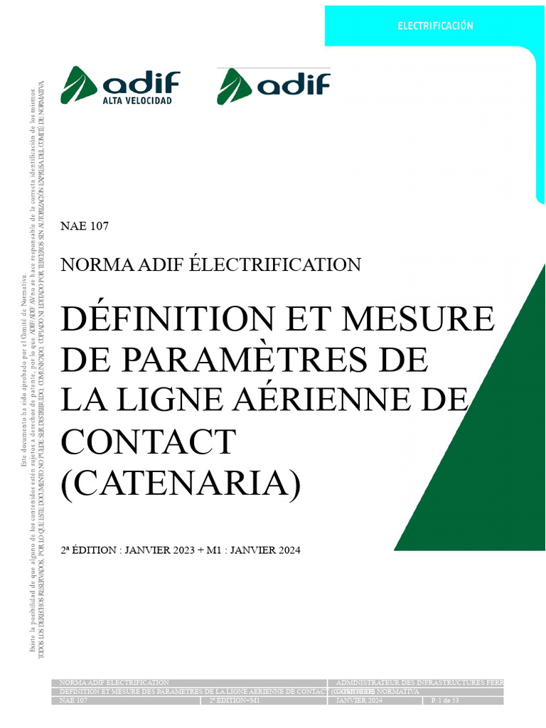Norme ADIF : Paramètres Caténaire 2024 | PDF