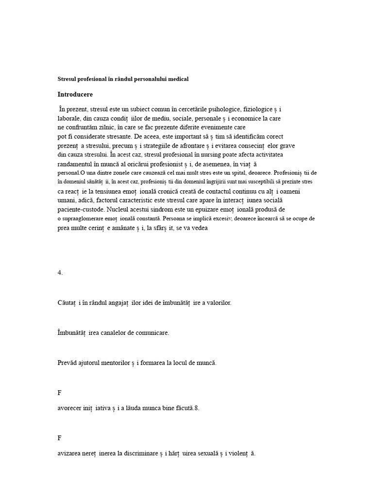 Stresul Profesional În Rândul Personalului de Îngrijire Medicală | PDF