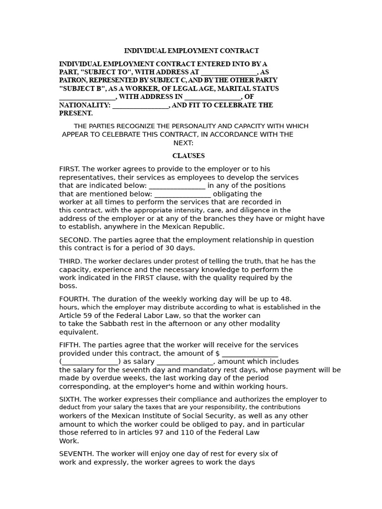 Individual Employment Contract | PDF | Employment | Overtime