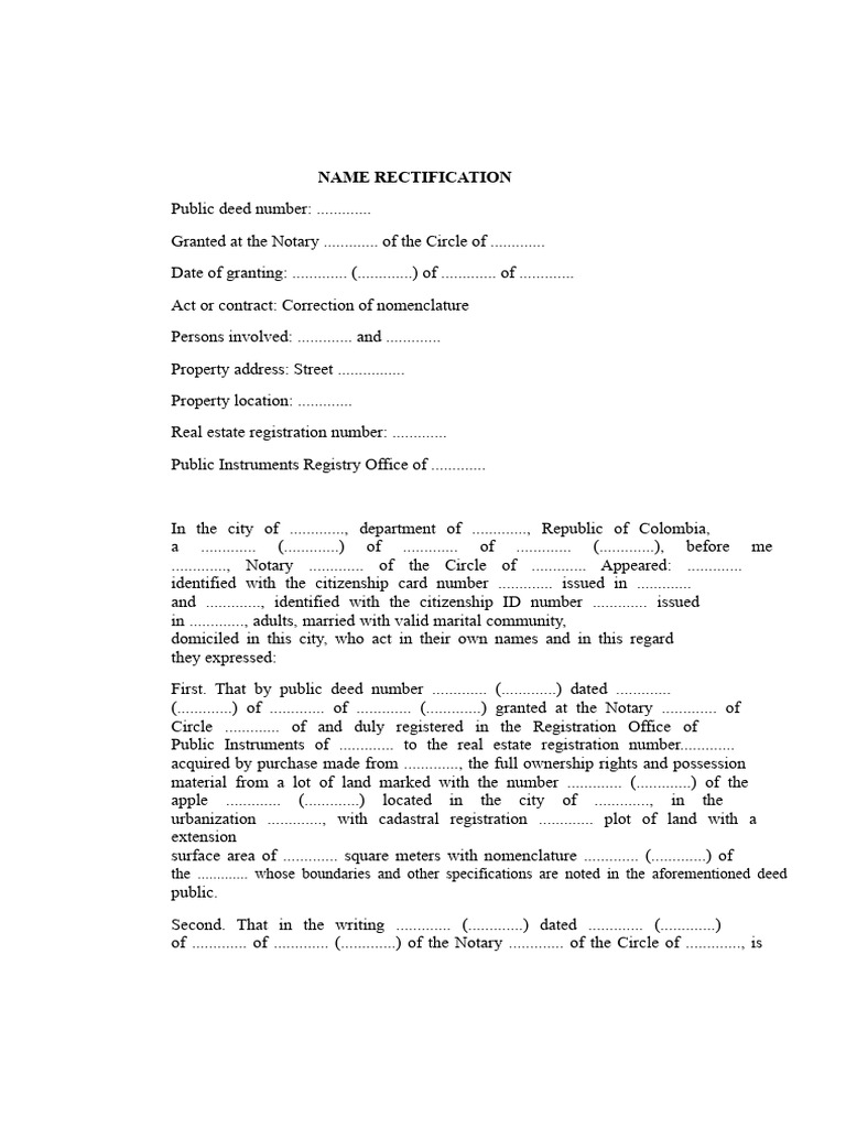 Property Name Rectification Deed | PDF | Deed | Common Law