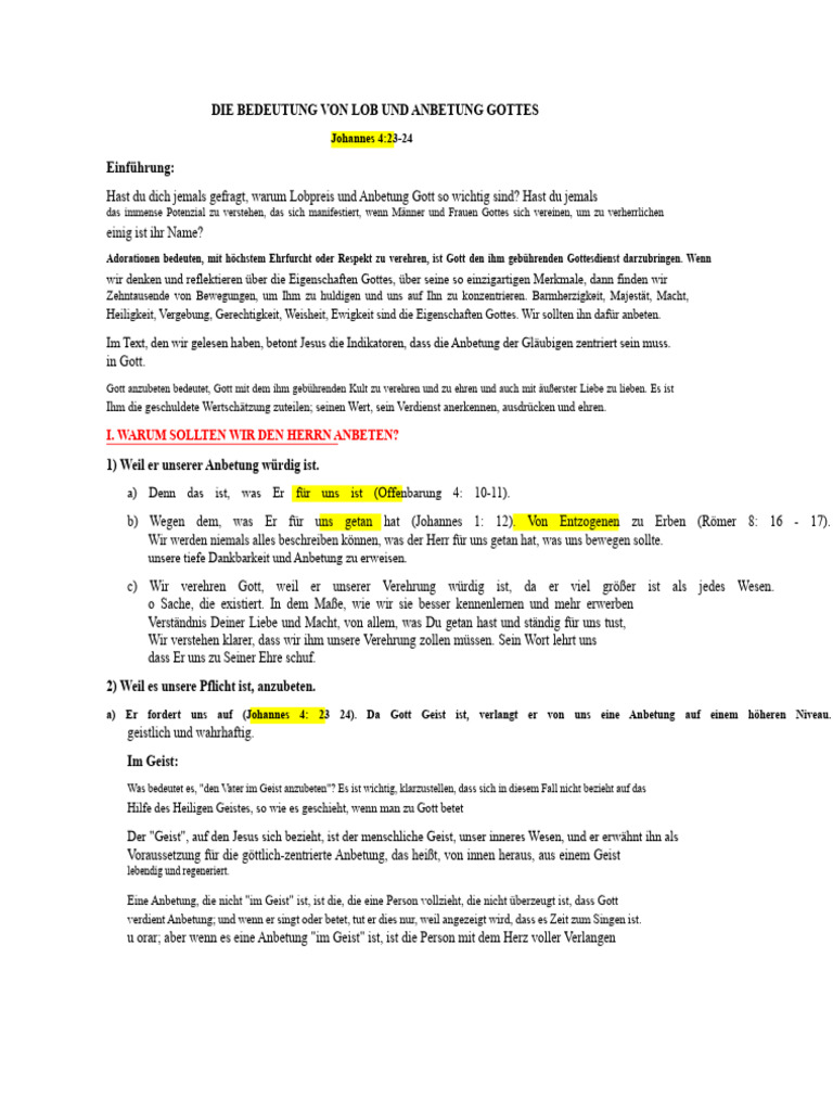 Die Bedeutung Von Lobpreis Und Anbetung Gottes | PDF
