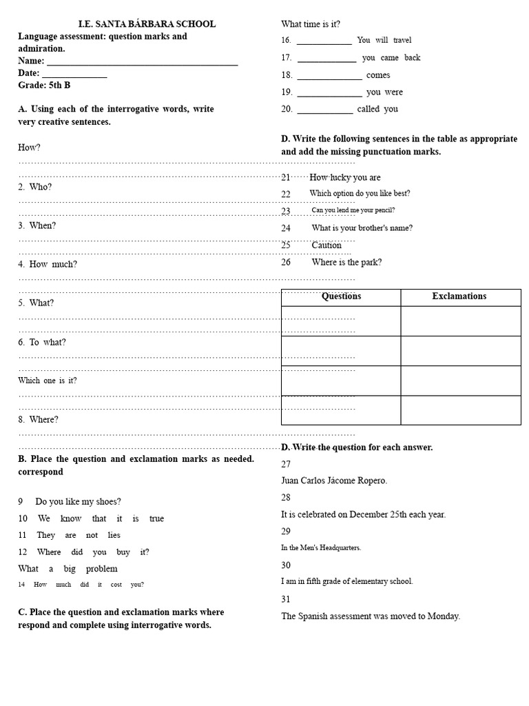 Evaluation of Interrogation and Admiration 5 B | PDF | Question ...