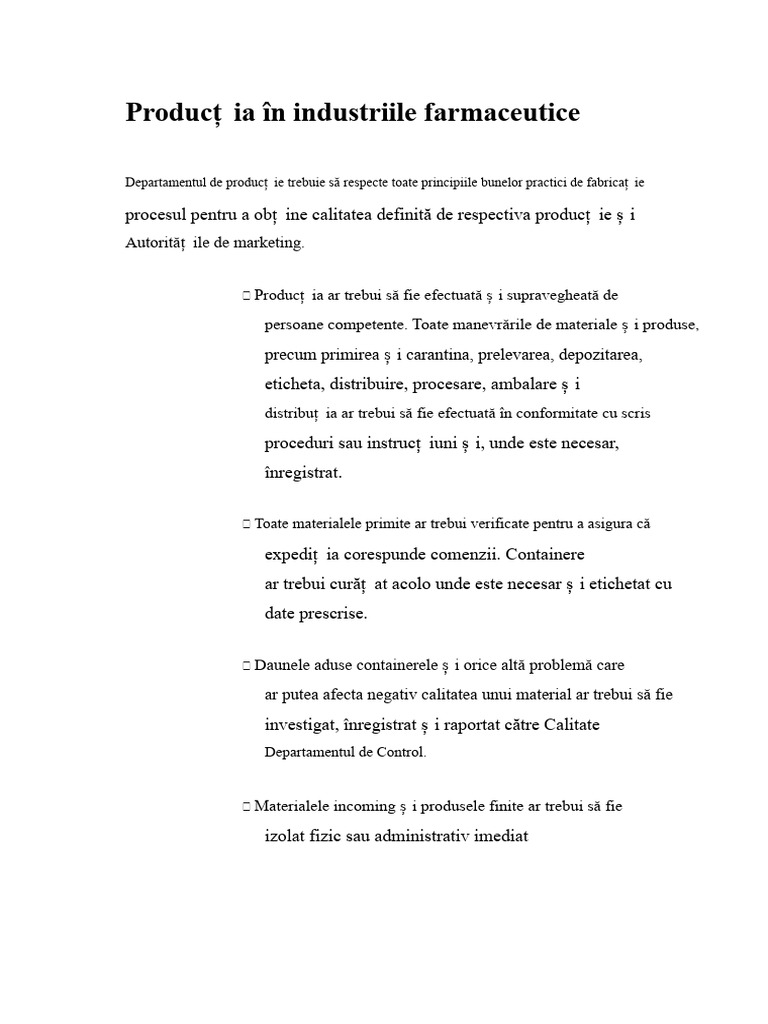 Producția În Industriile Farmaceutice | PDF