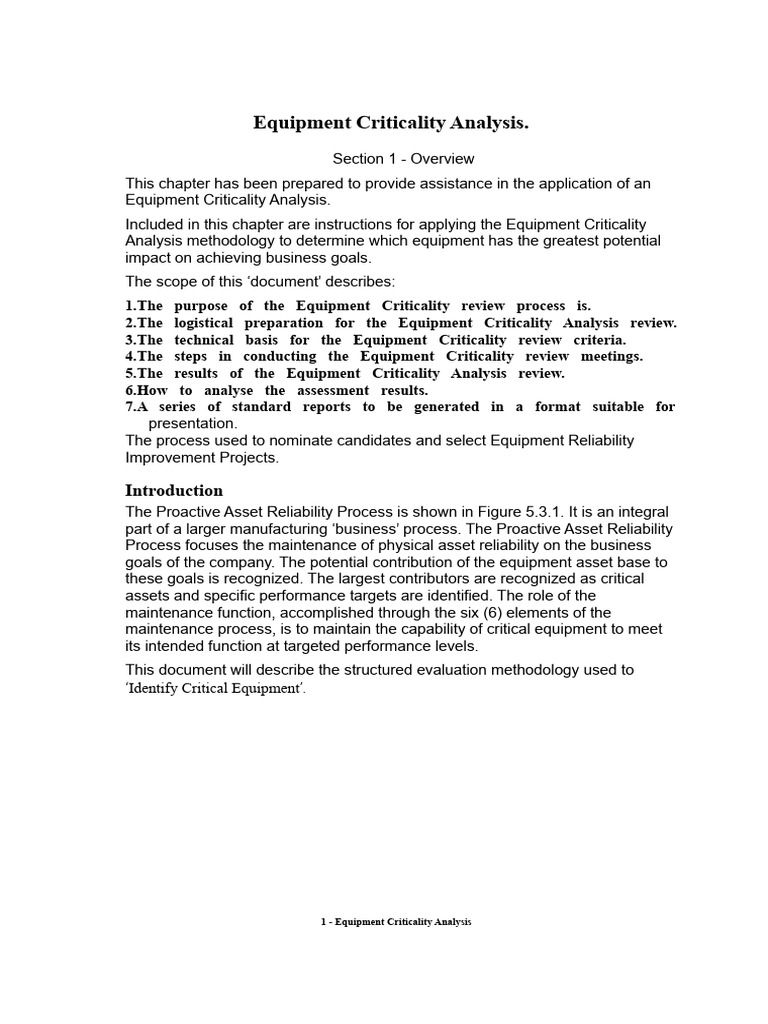 Equipment Criticality Analysis Guide | PDF | Reliability Engineering | Risk