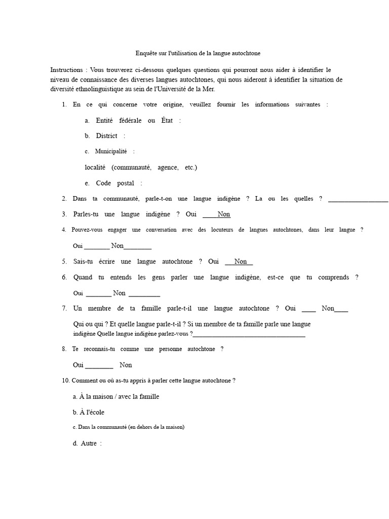 Enquête sur les langues autochtones à l'Université | PDF